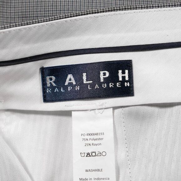 Ralph Lauren Mens Dress Pants Gray Check Poly Rayon Straight Flat Front 34x30 - Picture 3 of 7